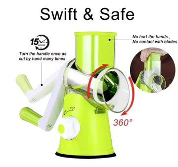 Manual Tabletop Drum Cheese Grater, 3 in 1 Rotary Shredder Slicer Grinder for Cucumber Nut Potato Carrot Cheese, Vegetable Salad Shooter